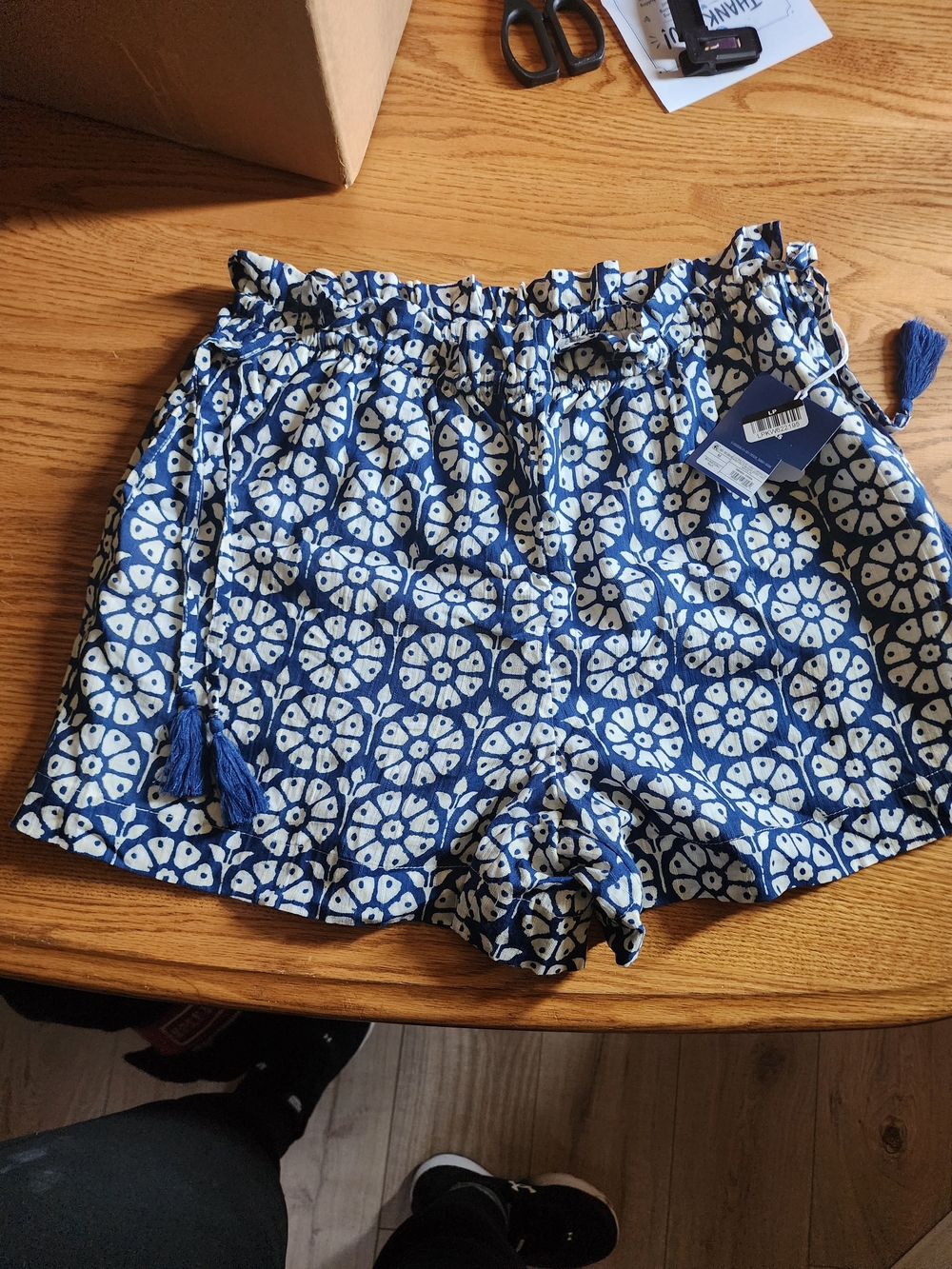 Blue and White High Waist Shorts